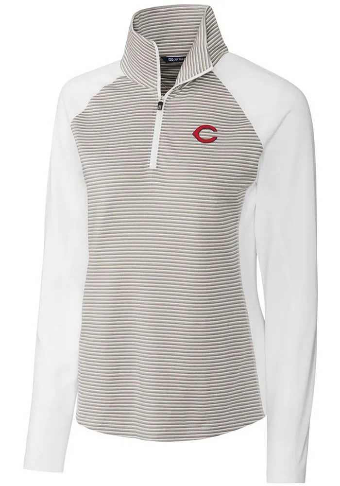 Cutter and Buck Cincinnati Reds Womens Forge Tonal Stripe 1/4 Zip Pullover