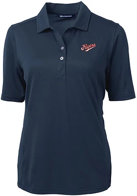 Cutter and Buck Dayton Flyers Womens Navy Blue Vault Virtue Eco Pique Short Sleeve Polo Shirt