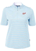 Cutter and Buck Dayton Flyers Womens Light Blue Vault Virtue Eco Pique Stripe Short Sleeve Polo ..