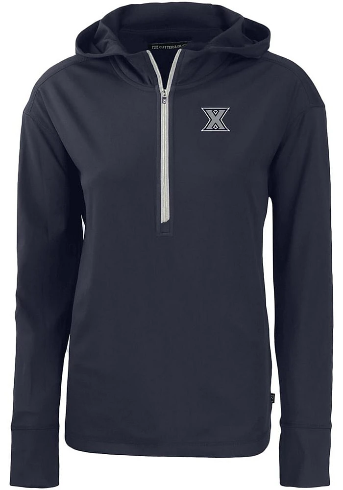 Cutter and Buck Xavier Musketeers Womens Navy Blue Daybreak Hood Qtr Zip