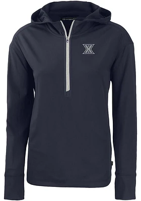 Cutter and Buck Xavier Musketeers Womens Navy Blue Daybreak Hood 1/4 Zip Pullover