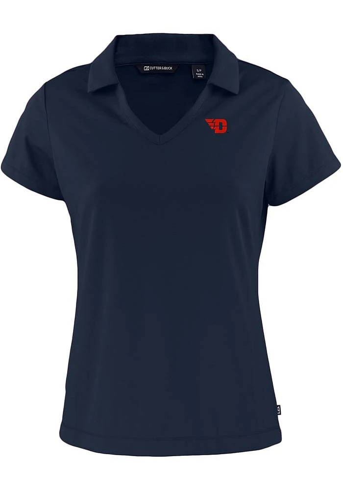 Cutter and Buck Dayton Flyers Womens Navy Blue Daybreak V Neck Short Sleeve Polo Shirt