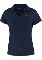 Cutter and Buck Dayton Flyers Womens Navy Blue Daybreak V Neck Short Sleeve Polo Shirt