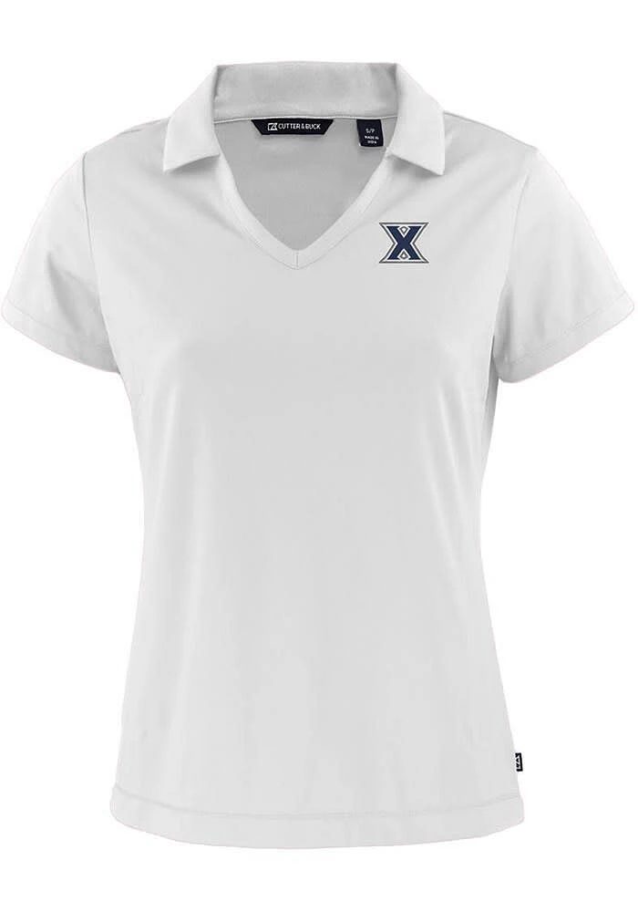 Cutter and Buck Xavier Musketeers Womens White Daybreak V Neck Short Sleeve Polo Shirt