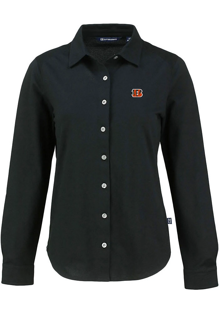 Cutter and Buck Cincinnati Bengals Womens Advantage Soft Pique Long Sleeve Dress Shirt