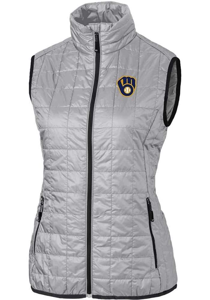 Cutter and Buck Milwaukee Brewers Womens Grey Rainier PrimaLoft Puffer Vest