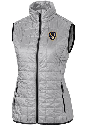 Cutter and Buck Milwaukee Brewers Womens Grey Rainier PrimaLoft Puffer Vest