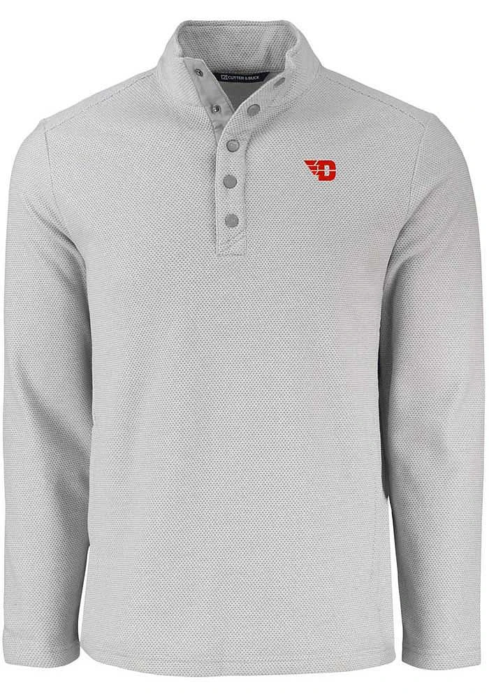 Cutter and Buck Dayton Flyers Mens Grey Hunts Point Long Sleeve Qtr Zip Pullover