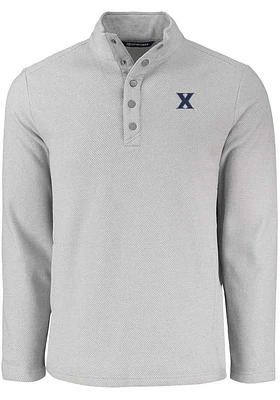 Cutter and Buck Xavier Musketeers Mens Grey Hunts Point Long Sleeve Qtr Zip Pullover