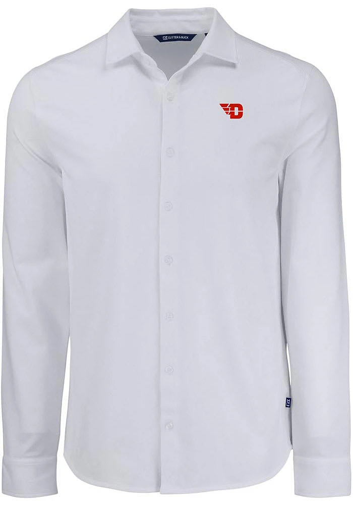 Cutter and Buck Dayton Flyers Mens White Advantage Soft Pique Long Sleeve Dress Shirt