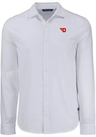 Cutter and Buck Dayton Flyers Mens White Advantage Soft Pique Long Sleeve Dress Shirt