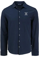 Cutter and Buck Xavier Musketeers Mens Navy Blue Advantage Soft Pique Long Sleeve Dress Shirt