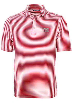 Cutter and Buck Oklahoma Sooners Mens Red Virtue Eco Pique Stripe Edition Short Sleeve Polo