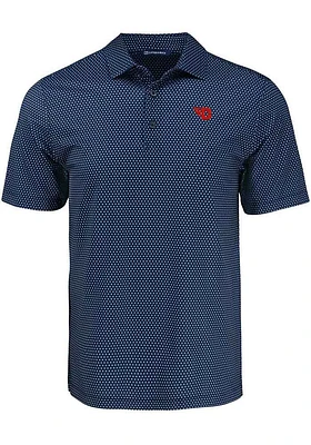 Cutter and Buck Dayton Flyers Mens Navy Blue Pike Shadow Check Short Sleeve Polo