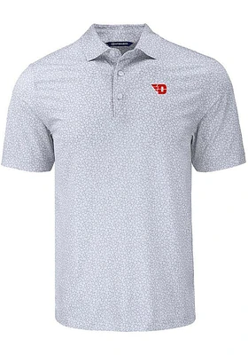 Cutter and Buck Dayton Flyers Mens Grey Pike Flora Short Sleeve Polo