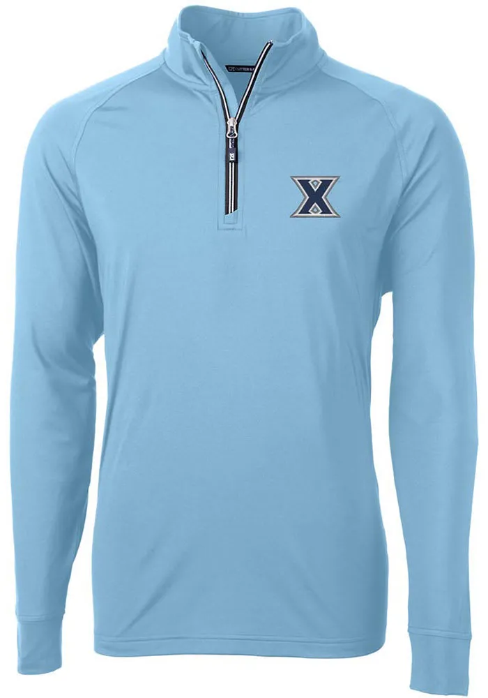 Cutter and Buck Xavier Musketeers Mens Light Blue Adapt Stretch Long Sleeve Qtr Zip Pullover