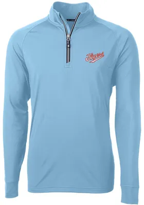 Cutter and Buck Dayton Flyers Mens Light Blue Adapt Stretch Long Sleeve Qtr Zip Pullover