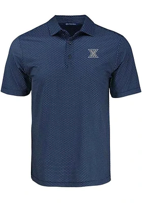 Cutter and Buck Xavier Musketeers Mens Navy Blue Pike Shadow Check Short Sleeve Polo