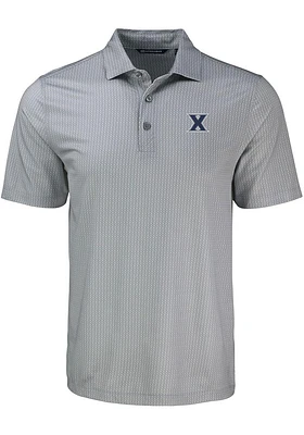 Cutter and Buck Xavier Musketeers Mens Grey Pike Shadow Check Short Sleeve Polo