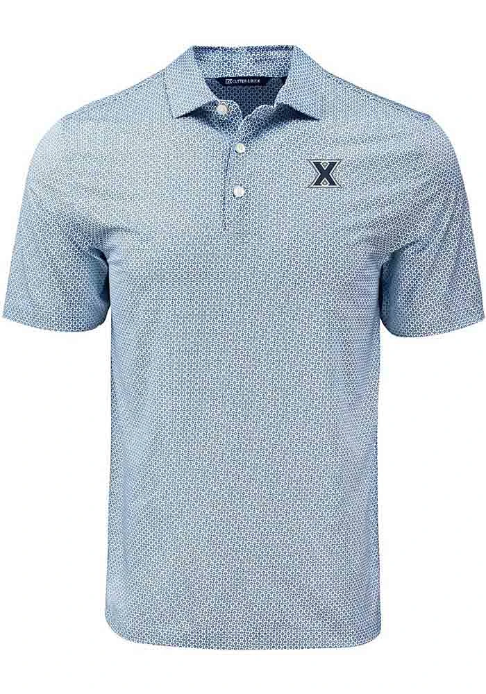 Cutter and Buck Xavier Musketeers Mens Navy Blue Pike Diamond Dot Short Sleeve Polo