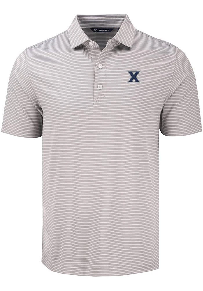 Cutter and Buck Xavier Musketeers Mens Grey Forge Eco Fine Line Short Sleeve Polo