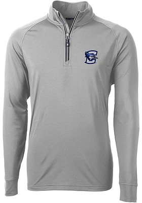 Cutter and Buck Creighton Bluejays Mens Grey Adapt Stretch Long Sleeve Qtr Zip Pullover