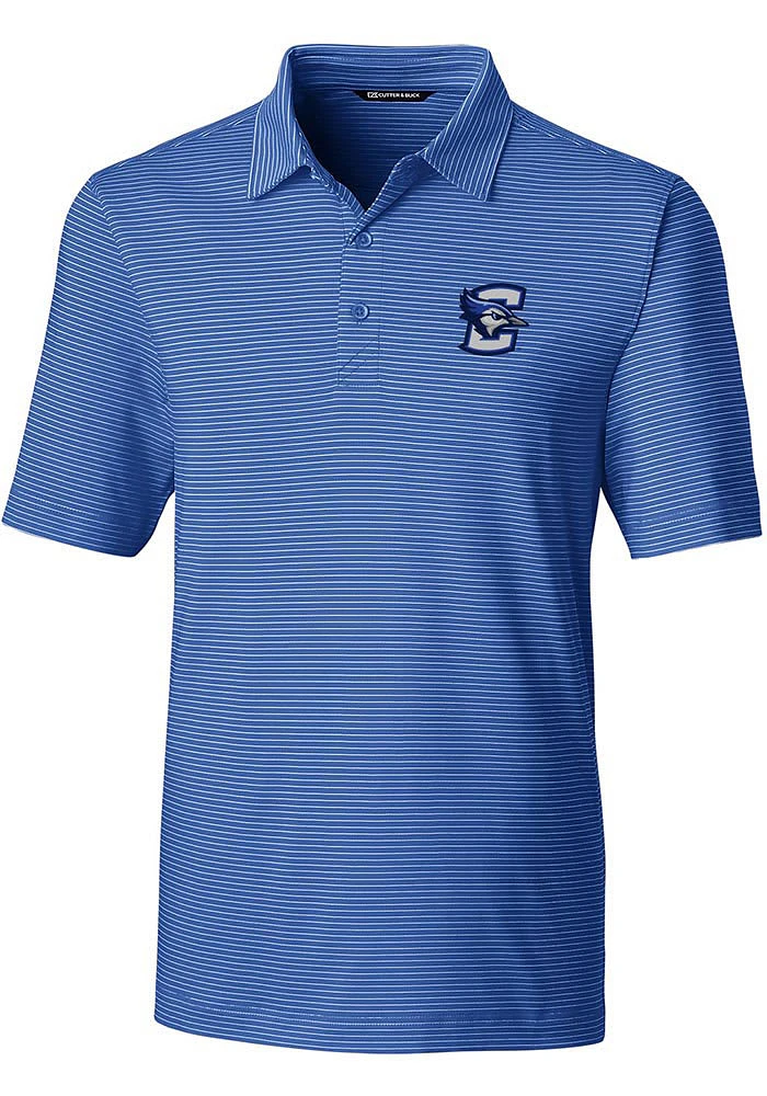 Cutter and Buck Creighton Bluejays Mens Blue Forge Pencil Stripe Design Short Sleeve Polo