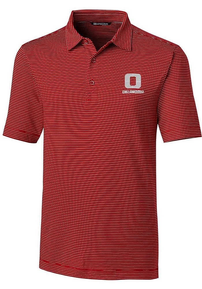 Cutter and Buck Oklahoma Sooners Mens Red Forge Pencil Stripe Short Sleeve Polo