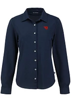 Cutter and Buck Dayton Flyers Womens Advantage Soft Pique Long Sleeve Navy Blue Dress Shirt