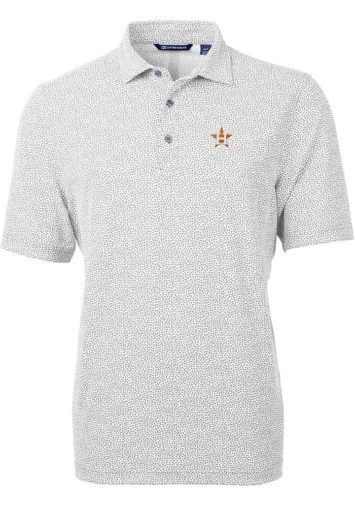 Cutter and Buck Houston Astros Mens Grey Virtue Eco Pique Botanical Short Sleeve Polo