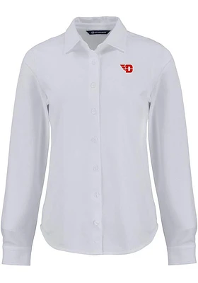 Cutter and Buck Dayton Flyers Womens Advantage Soft Pique Long Sleeve White Dress Shirt