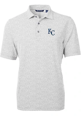 Cutter and Buck Kansas City Royals Mens Grey Virtue Eco Pique Botanical Short Sleeve Polo