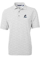 Cutter and Buck Miami Marlins Mens Grey Virtue Eco Pique Botanical Short Sleeve Polo