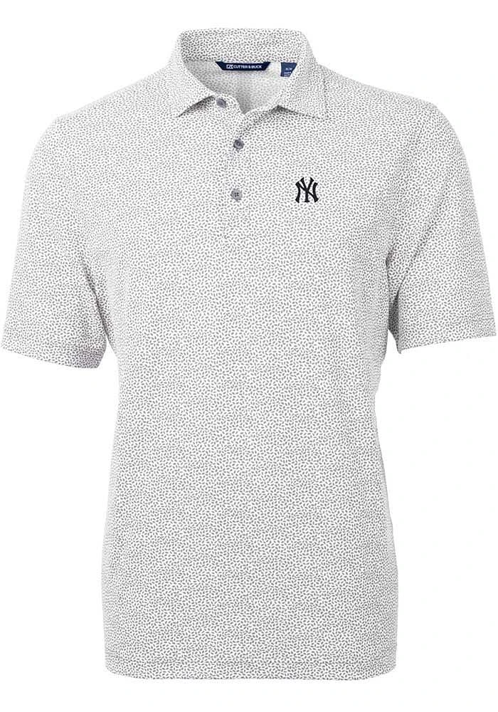 Cutter and Buck New York Yankees Mens Grey Virtue Eco Pique Botanical Short Sleeve Polo