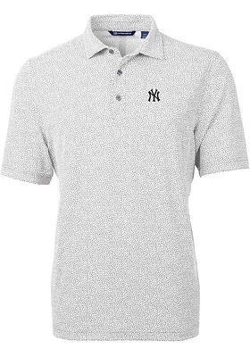 Cutter and Buck New York Yankees Mens Grey Virtue Eco Pique Botanical Short Sleeve Polo