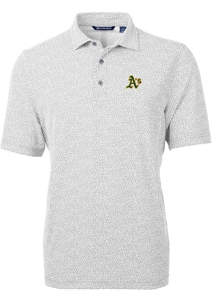 Cutter and Buck Oakland Athletics Mens Grey Virtue Eco Pique Botanical Short Sleeve Polo