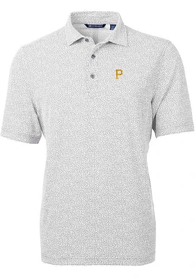 Cutter and Buck Pittsburgh Pirates Mens Grey Virtue Eco Pique Botanical Short Sleeve Polo