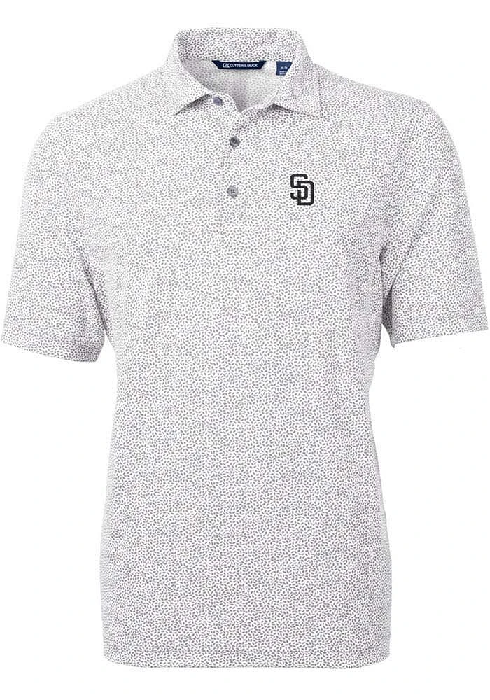 Cutter and Buck San Diego Padres Mens Grey Virtue Eco Pique Botanical Short Sleeve Polo