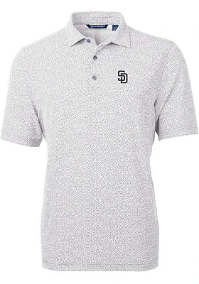 Cutter and Buck San Diego Padres Mens Grey Virtue Eco Pique Botanical Short Sleeve Polo