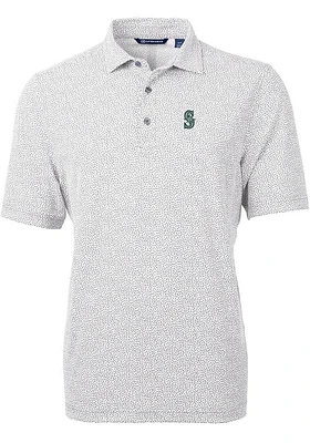 Cutter and Buck Seattle Mariners Mens Grey Virtue Eco Pique Botanical Short Sleeve Polo