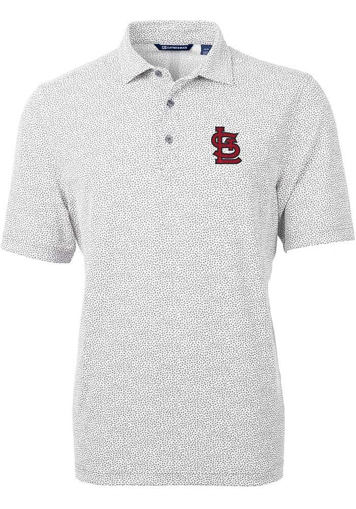 Cutter and Buck St Louis Cardinals Mens Grey STL Logo Virtue Eco Pique Botanical Short Sleeve Po..