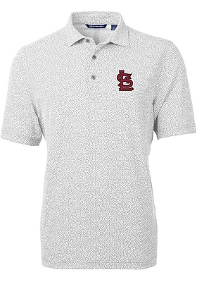 Cutter and Buck St Louis Cardinals Mens Grey STL Logo Virtue Eco Pique Botanical Short Sleeve Po..