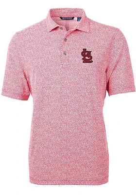 Cutter and Buck St Louis Cardinals Mens Red STL Logo Virtue Eco Pique Botanical Short Sleeve Pol..