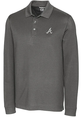Cutter and Buck Atlanta Braves Mens Advantage Pique Long Sleeve Polo Shirt
