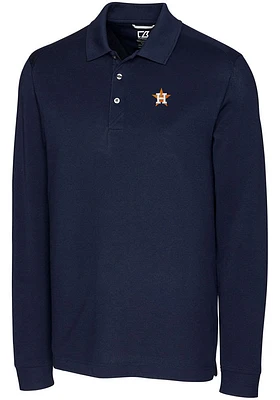 Cutter and Buck Houston Astros Mens Navy Blue Advantage Pique Long Sleeve Polo Shirt