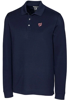 Cutter and Buck Washington Nationals Mens Navy Blue Advantage Pique Long Sleeve Polo Shirt