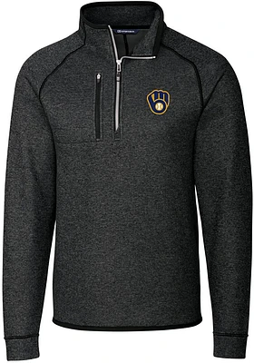 Cutter and Buck Milwaukee Brewers Mens Charcoal Mainsail Long Sleeve Qtr Zip Pullover