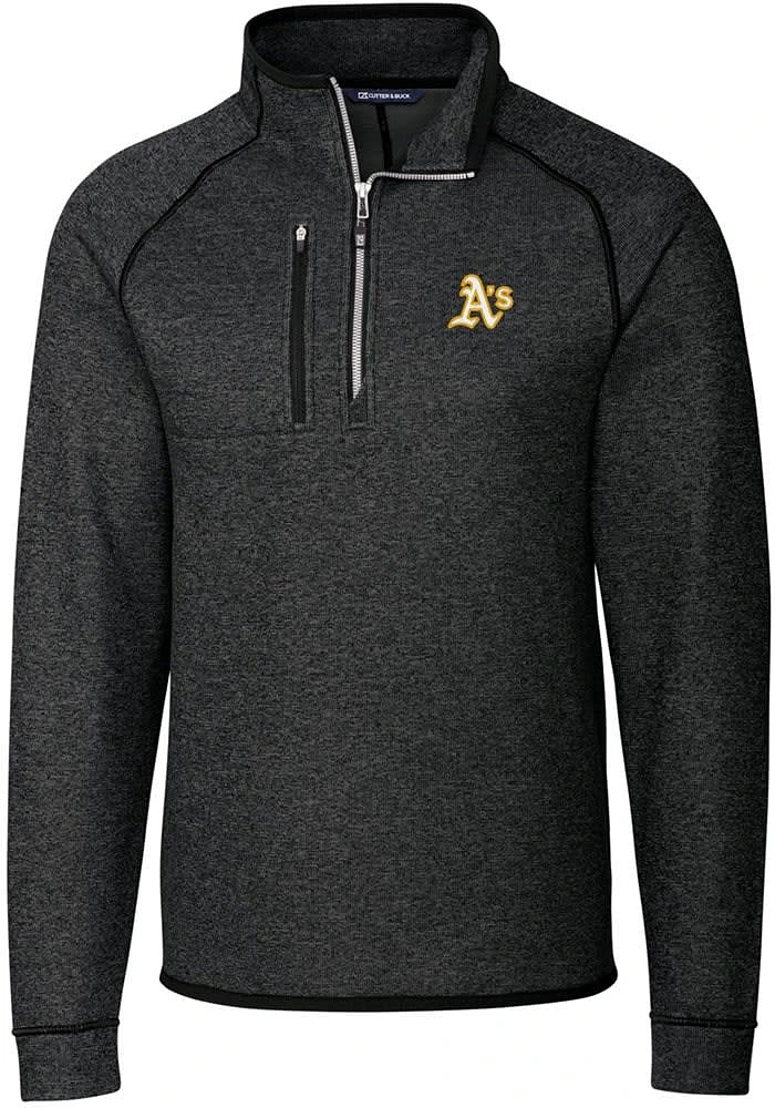 Cutter and Buck Oakland Athletics Mens Charcoal Mainsail Long Sleeve Qtr Zip Pullover