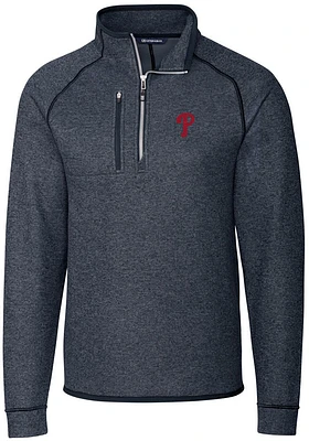 Cutter and Buck Philadelphia Phillies Mens Navy Blue Mainsail Long Sleeve Qtr Zip Pullover