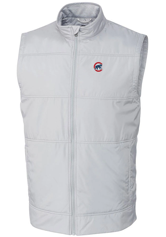 Cutter and Buck Chicago Cubs Mens Grey Stealth Hybrid Quilted Sleeveless Jacket
